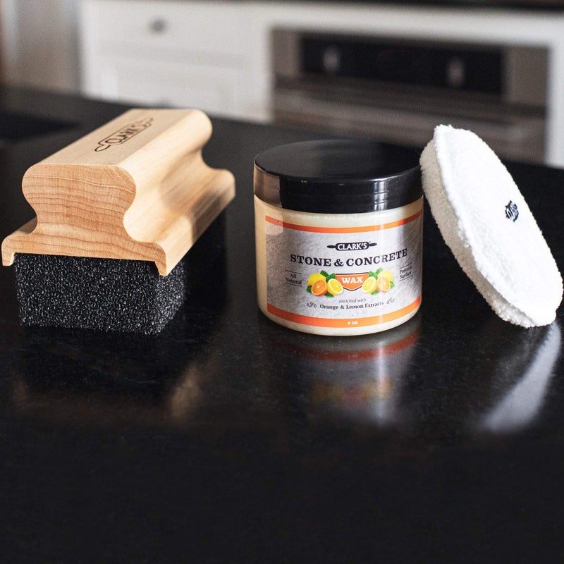 CLARK'S Natural Stone Wax Kit - Set to Restore Soapstone, Slate and Concrete Countertops includes Finishing Wax (6oz), Applicator Sponge and Buffing Pad, Enriched with Natural Lemon and Orange Extract - Image 1